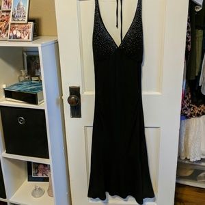 Mid length black halter dress